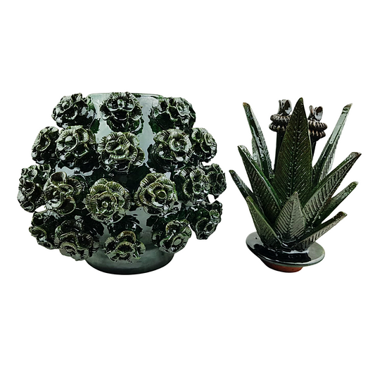 Piña vidriada rosalito decorada con la técnica de barro vidriado