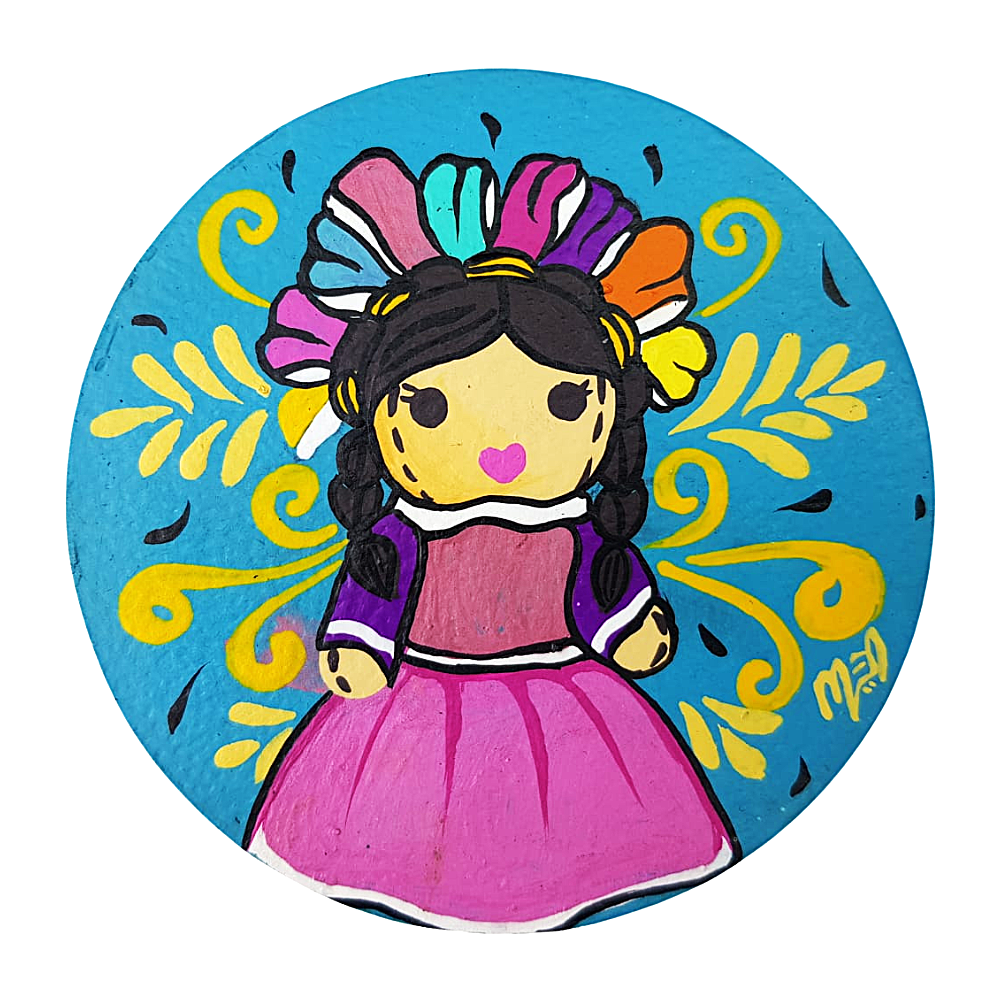 Espejo redondo chico de papel maché, pintado a mano