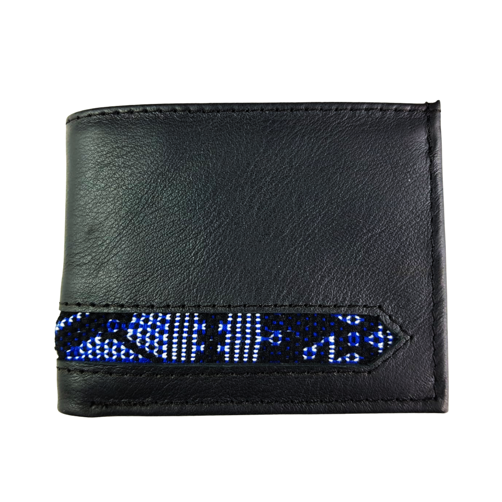 Cartera de caballero de piel con textil artesanal