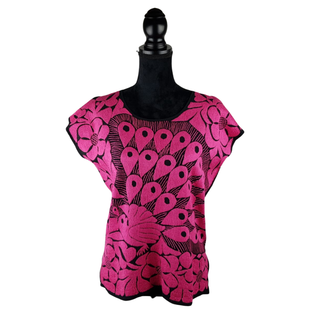 Blusa mediana de gala mazateca, bordado relleno de Jalapa de Díaz