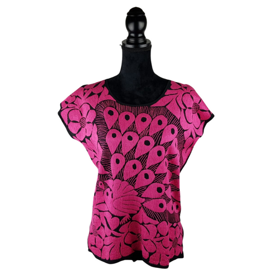 Blusa mediana de gala mazateca, bordado relleno de Jalapa de Díaz