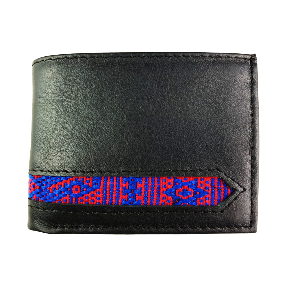 Cartera de caballero de piel con textil artesanal