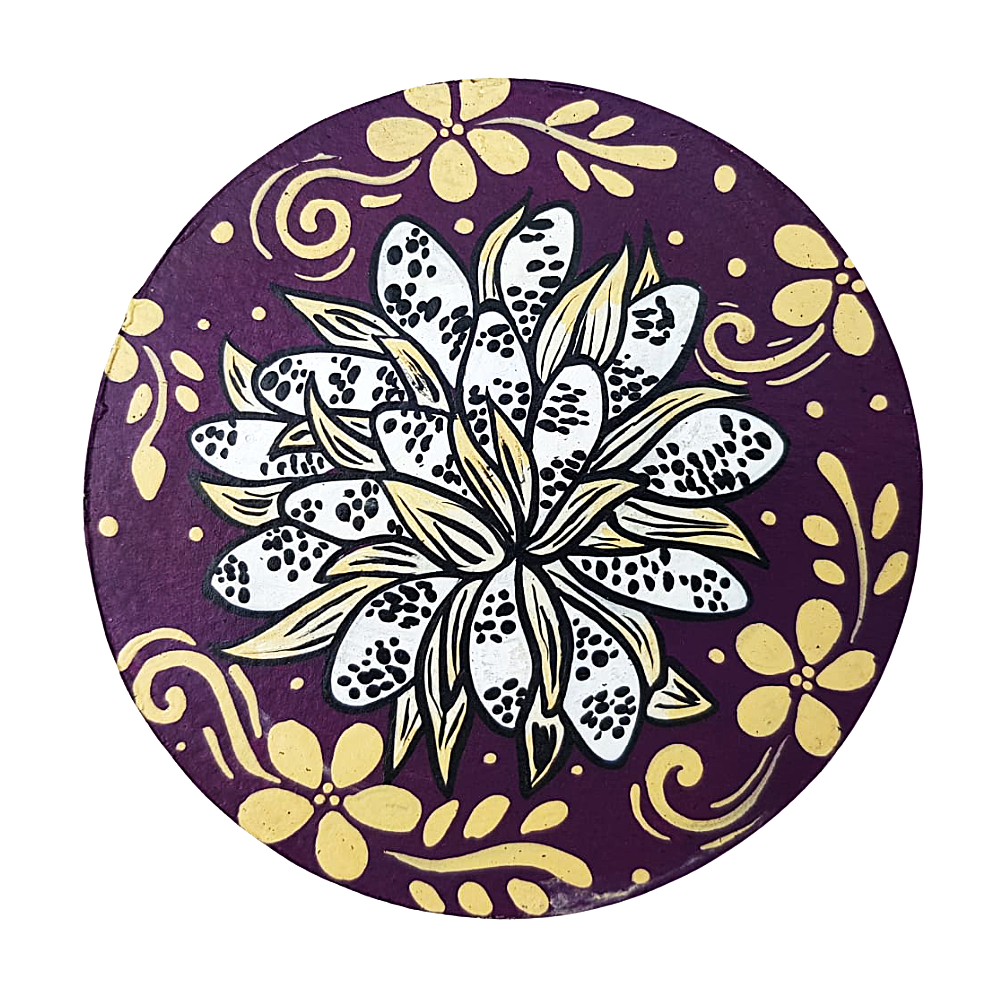 Espejo redondo chico de papel maché, pintado a mano