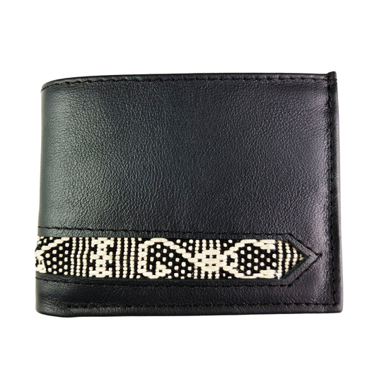 Cartera de caballero de piel con textil artesanal