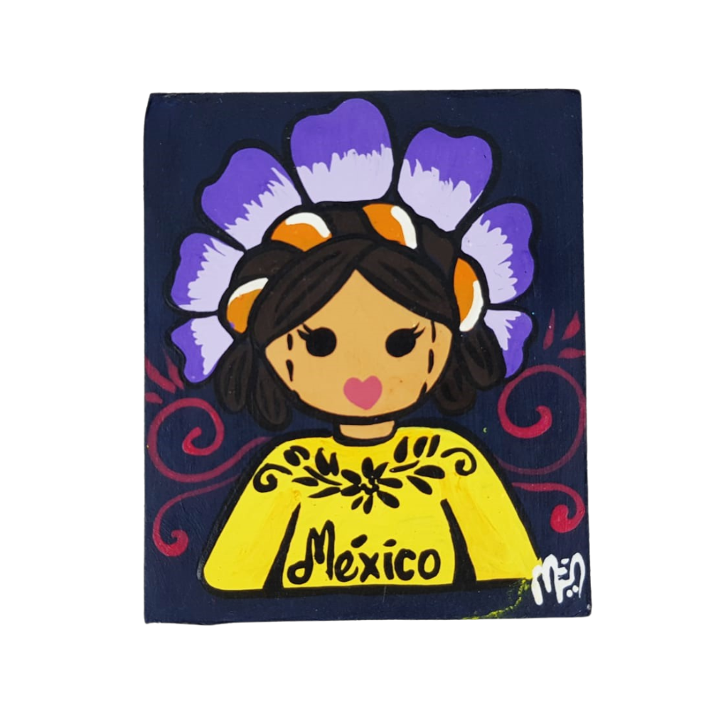 Espejo cuadrado chico de papel maché, pintado a mano