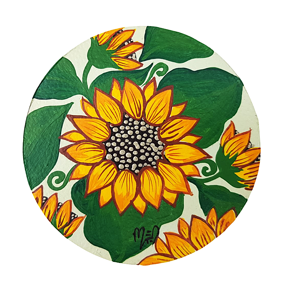 Espejo redondo chico de papel maché, pintado a mano