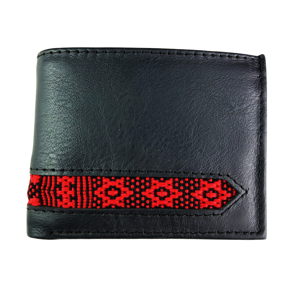 Cartera de caballero de piel con textil artesanal