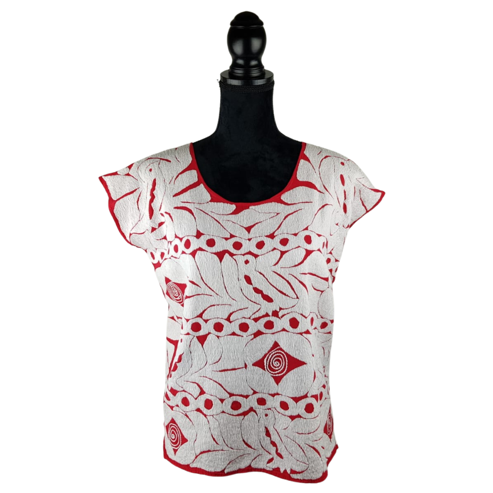 Blusa mediana de gala mazateca, bordado relleno de Jalapa de Díaz