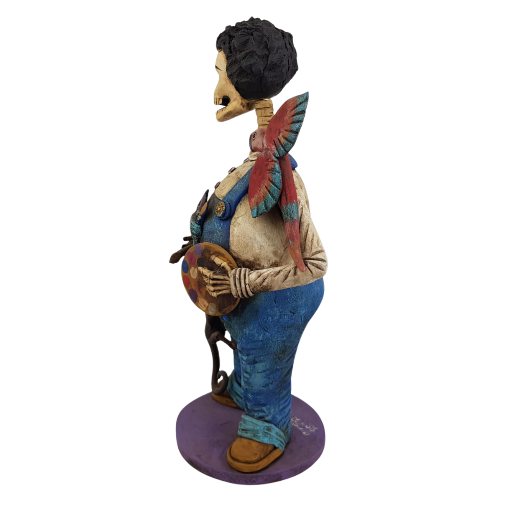 Catrín panzón, figura decorativa de barro elaborada en Capula