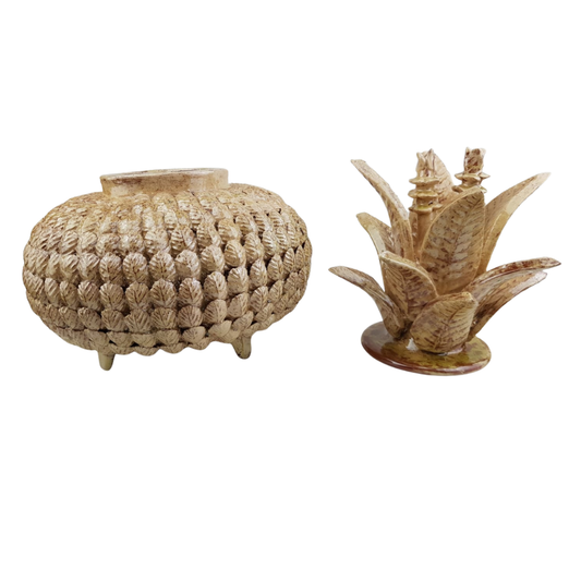 Piña vidriada visnaga, decorada con la técnica de barro vidriado