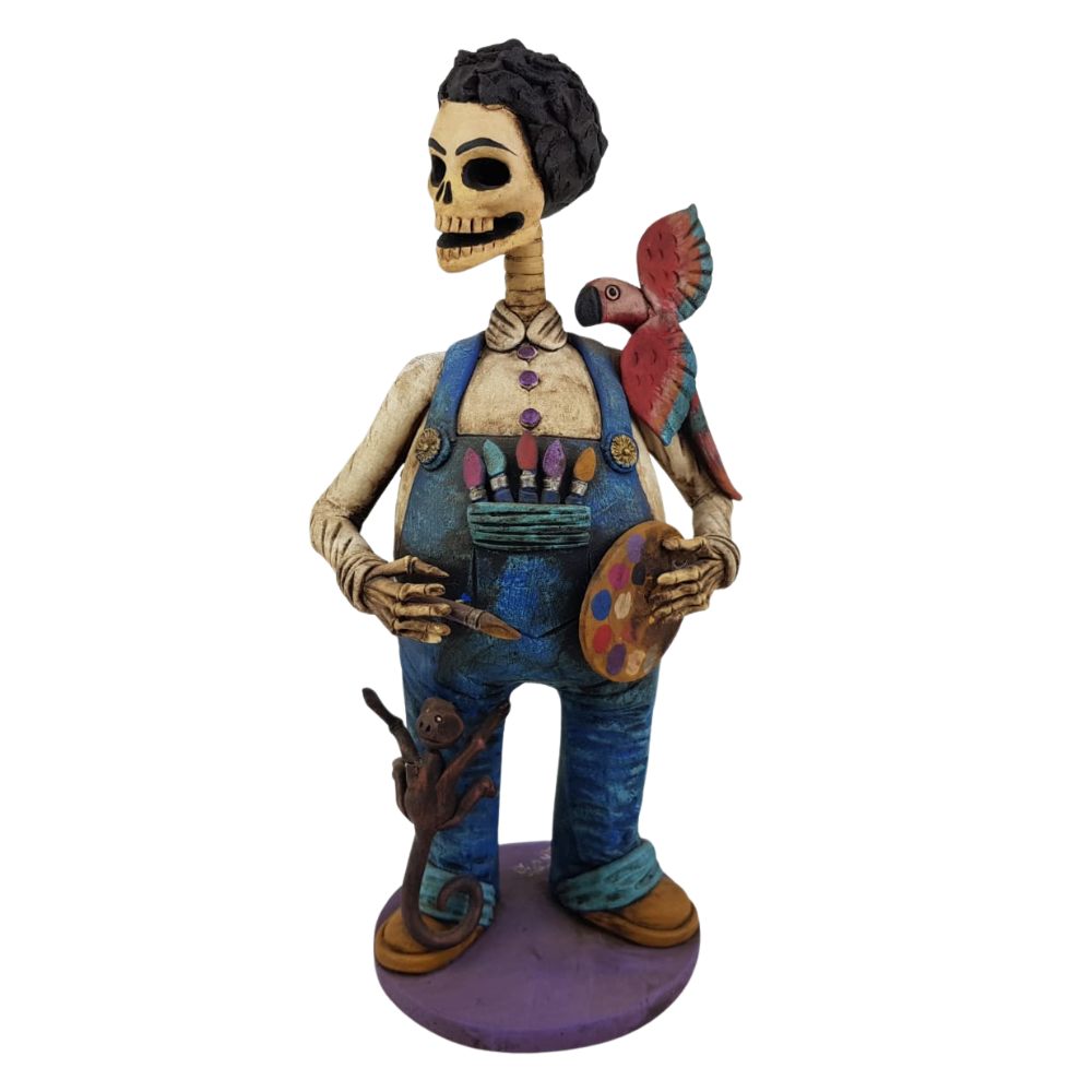 Catrín panzón, figura decorativa de barro elaborada en Capula