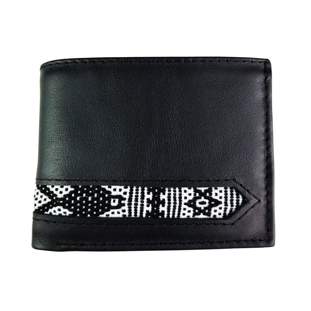 Cartera de caballero de piel con textil artesanal