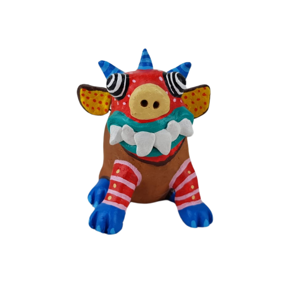 Alcancía de cerdito con máscara, o nahual, tamaño mini