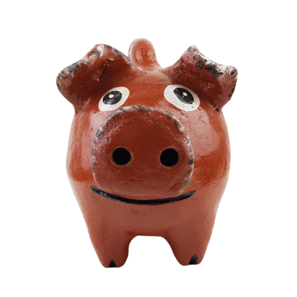 Alcancía con forma de cerdito bola hecho de barro natural