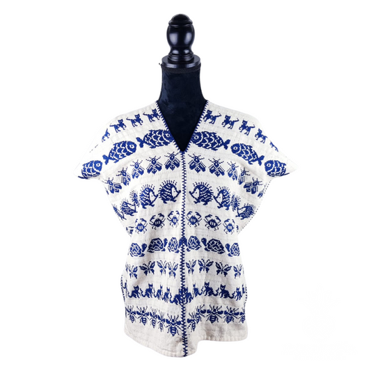 Blusa tipo huipil elaborado en San Juan Cotzocón, Oaxaca