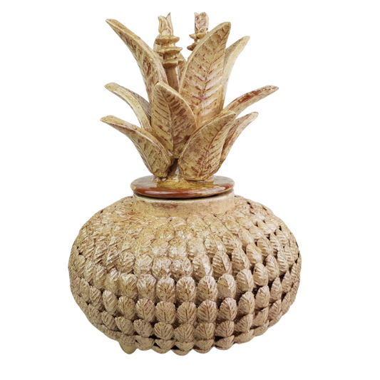 Piña vidriada visnaga, decorada con la técnica de barro vidriado
