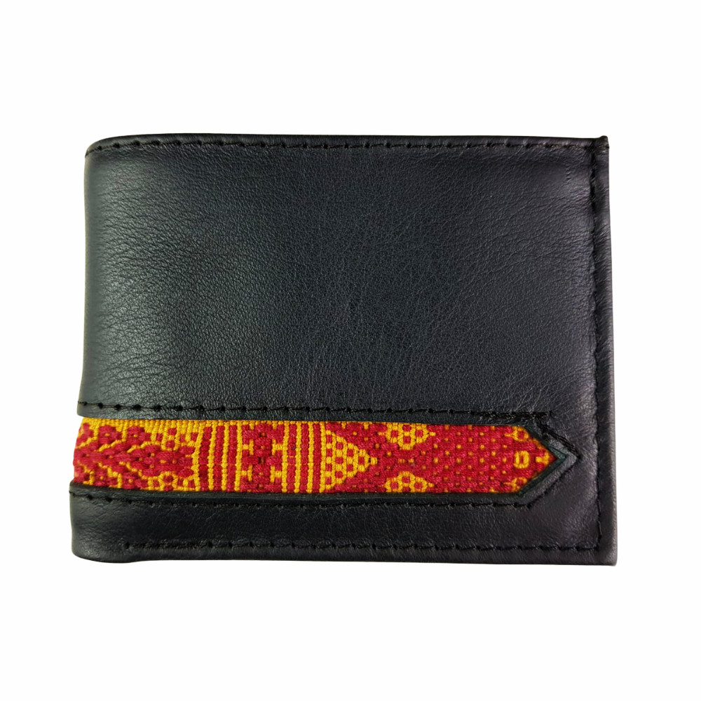 Cartera de caballero de piel con textil artesanal