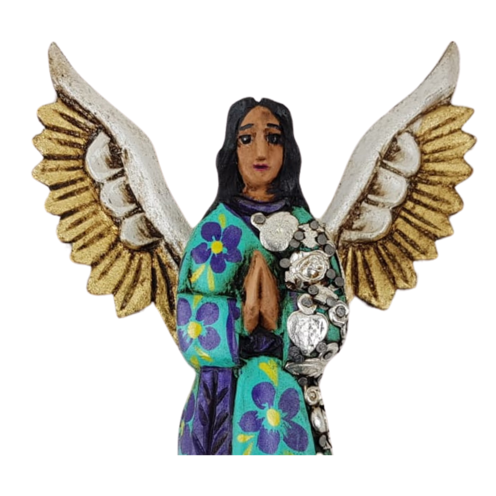 Angelito mini de madera decorado con milagritos