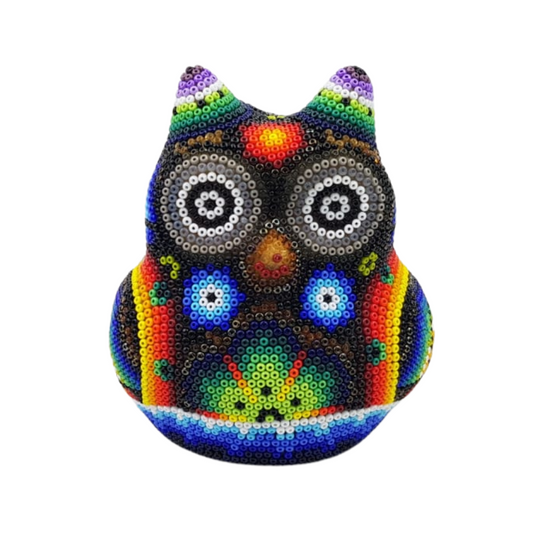 Búho bola wixárica hecho de papel maché