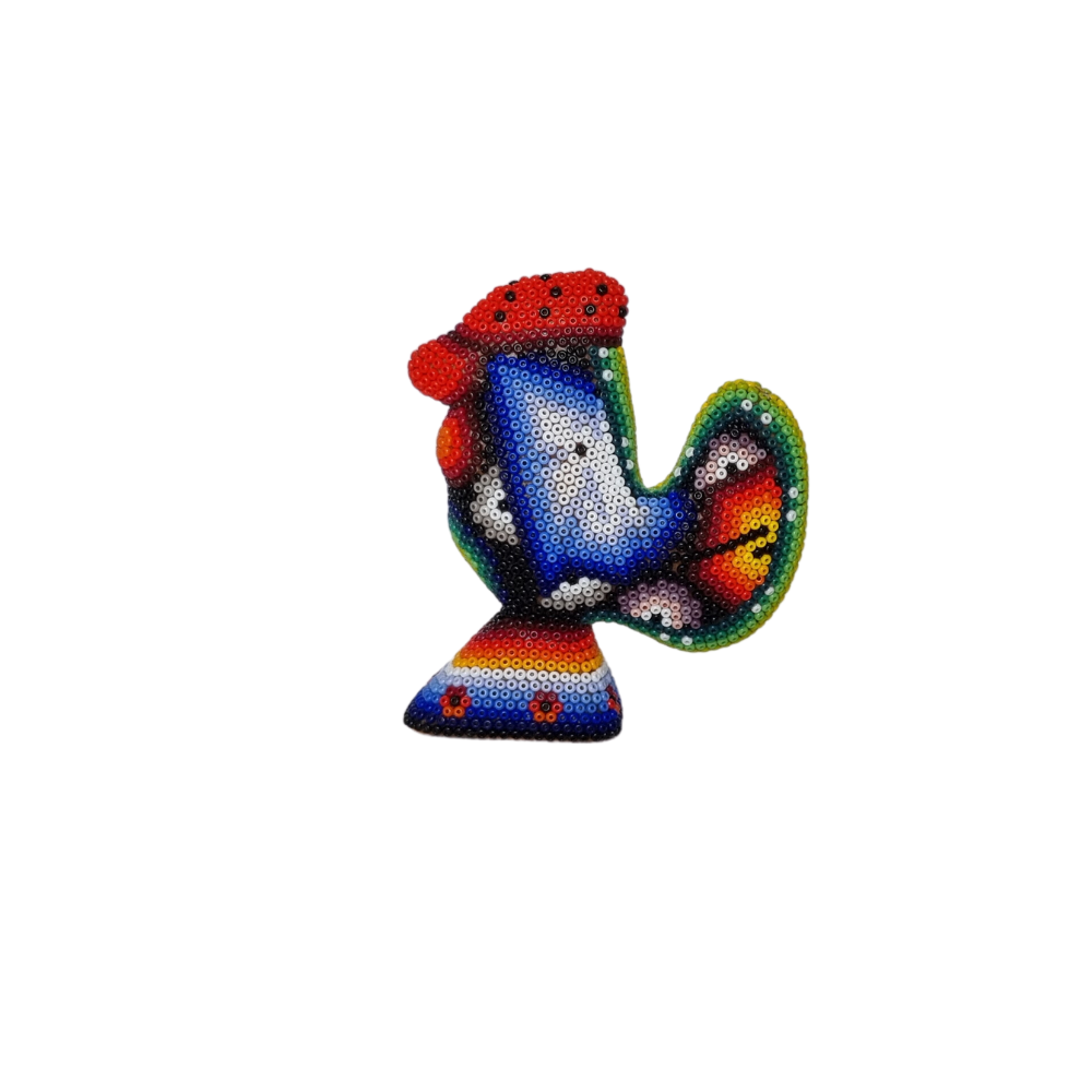 Gallito decorado con motivos Wixárica