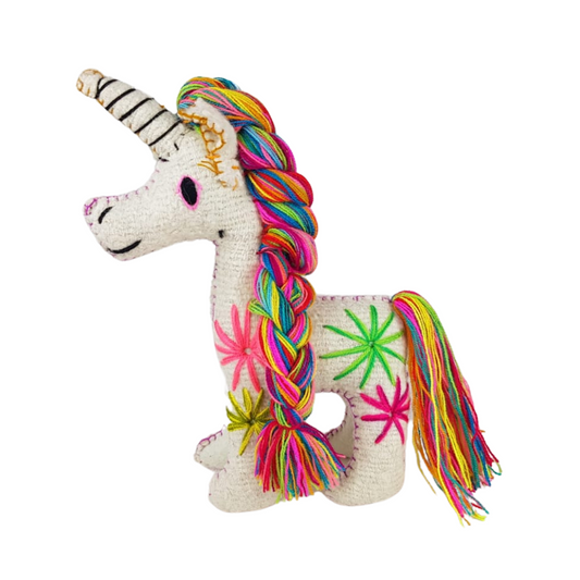 Animalito de lana, peluche unicornio artesanal bordado a mano en Chiapas