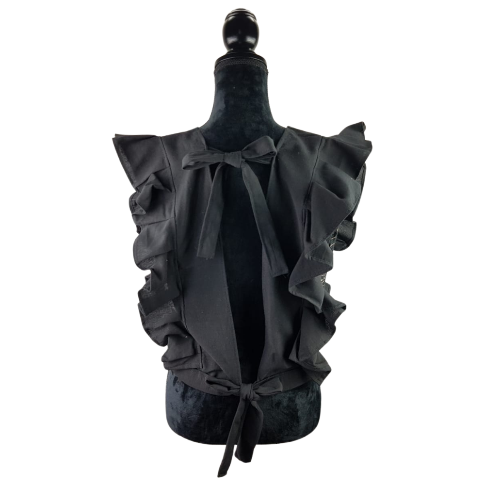 Blusa de manta con olán, y telar de pedal, sin espalda