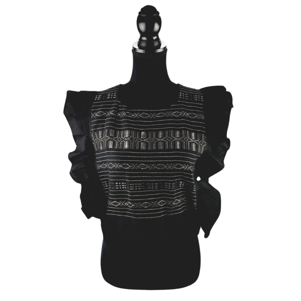 Blusa de manta con olán, y telar de pedal, sin espalda