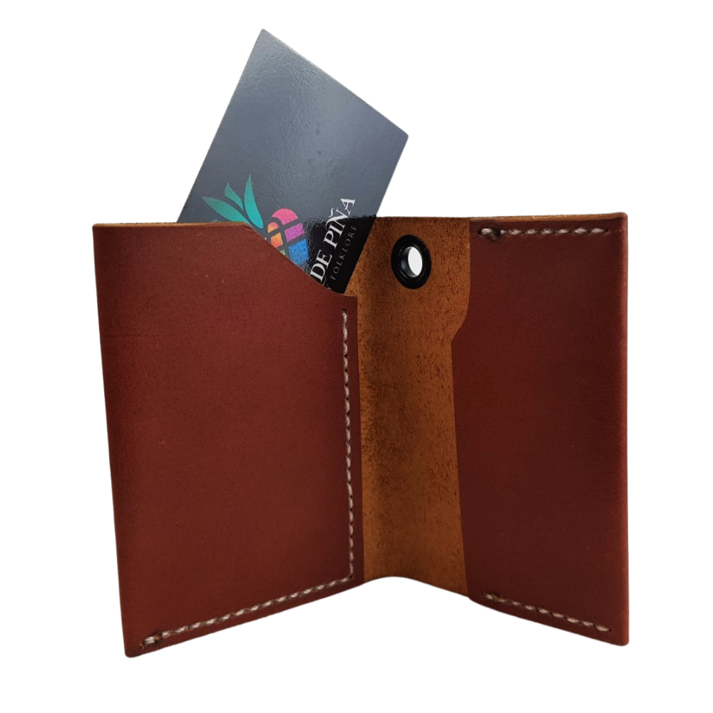 Tarjetero de piel costurado a mano con y sin broche