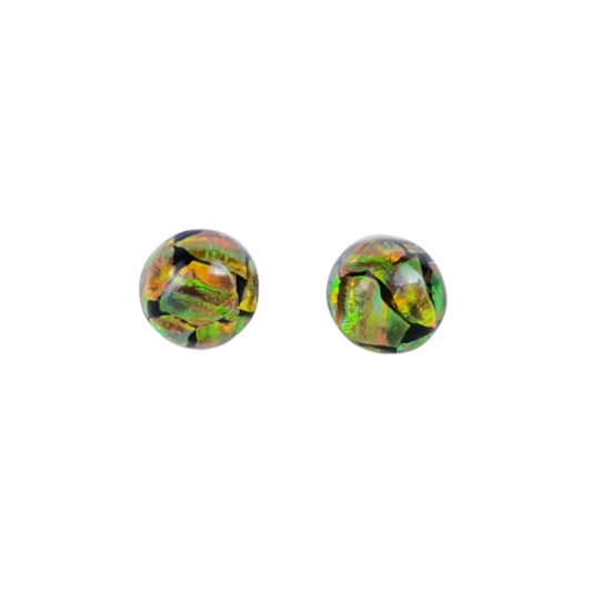 Arete gota de obsidiana con encapsulado de opalo mexicano