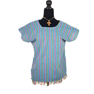 Blusa rayada, prenda fresca de algodón hecha en telar de pedal