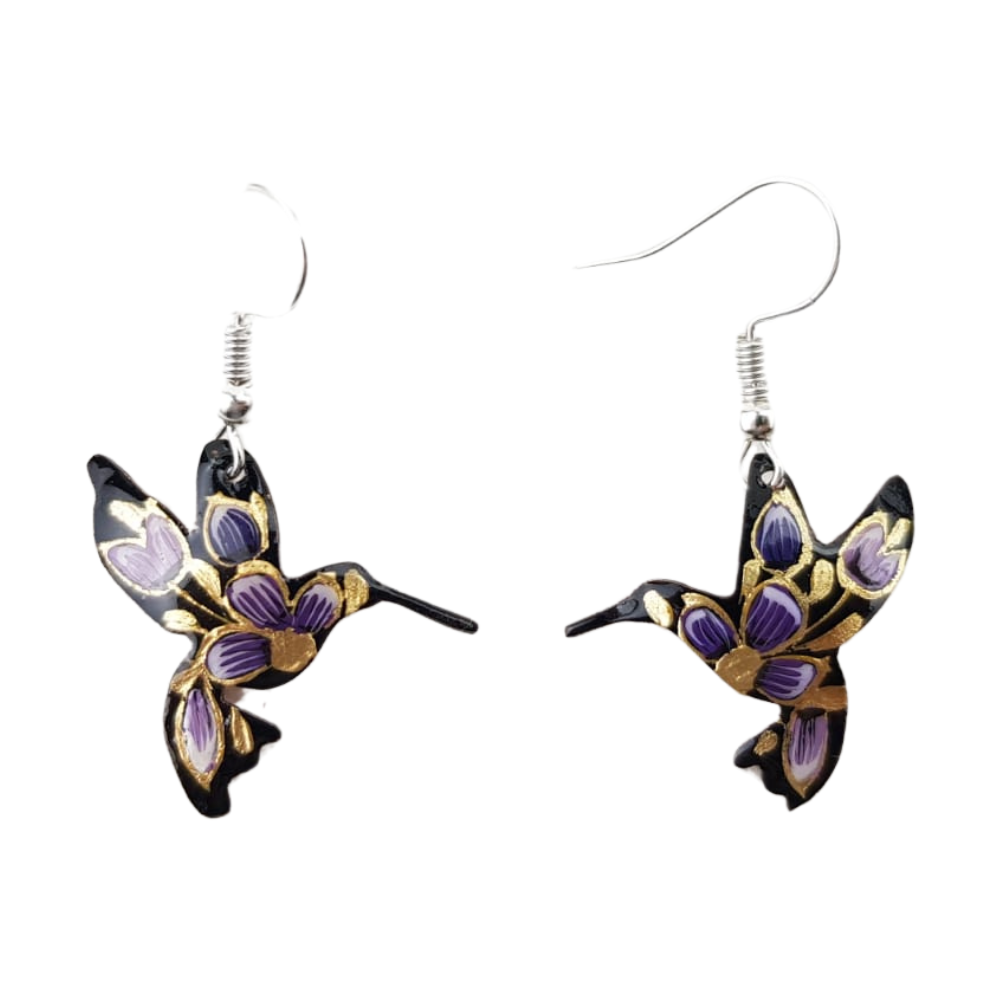 Arete colibrí de cobre, laqueado a mano