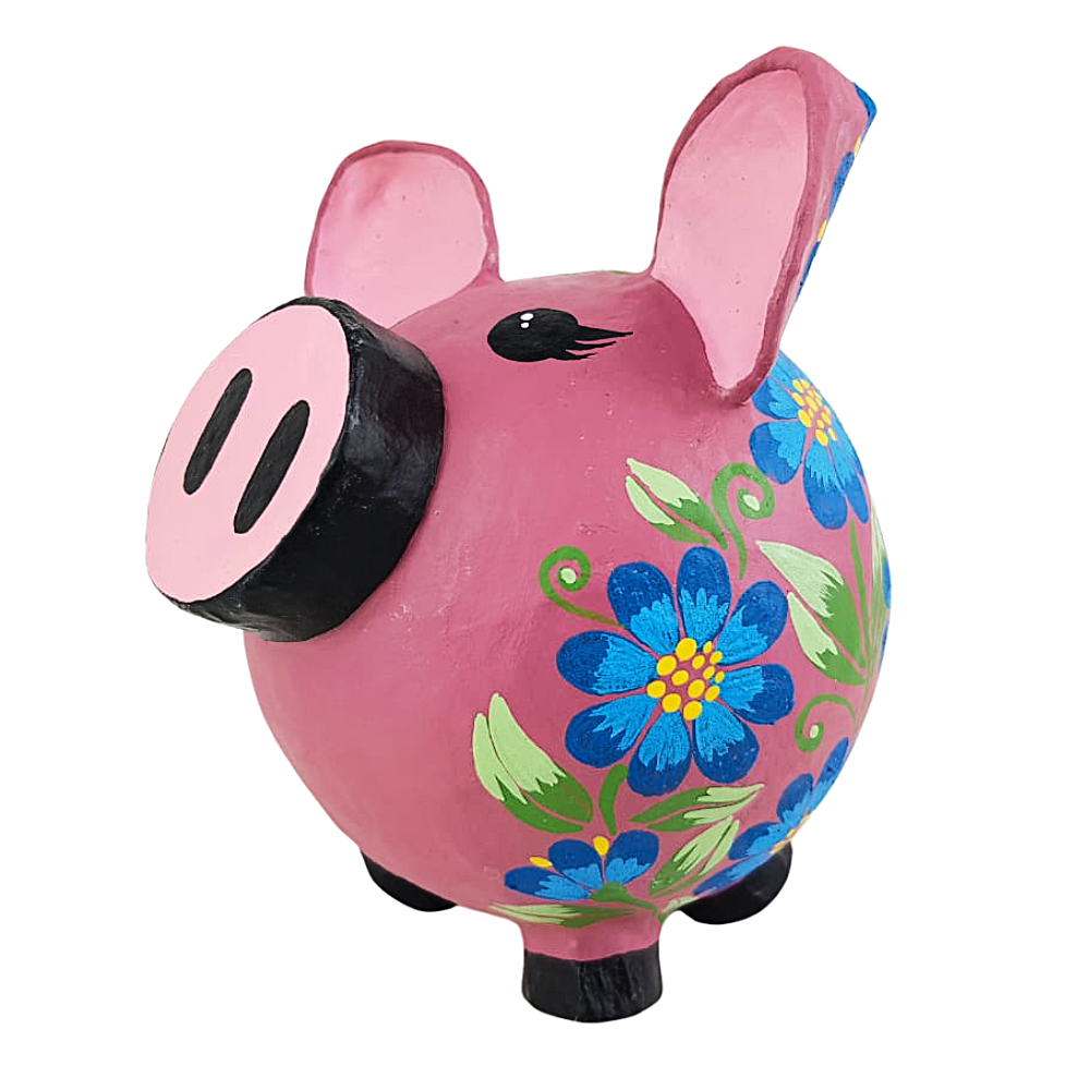 Cerditos alcancía de papel maché, pintados a mano