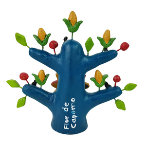 Árbol de la vida con cara de Quetzalcóatl, elaborado con la técnica de barro policromado