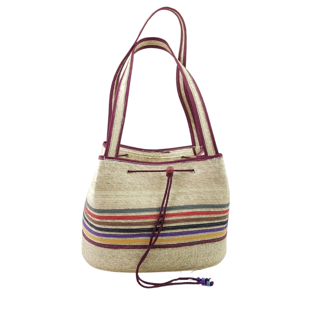 Bolsa redonda de palma, hecha en Jarácuaro, Michoacán