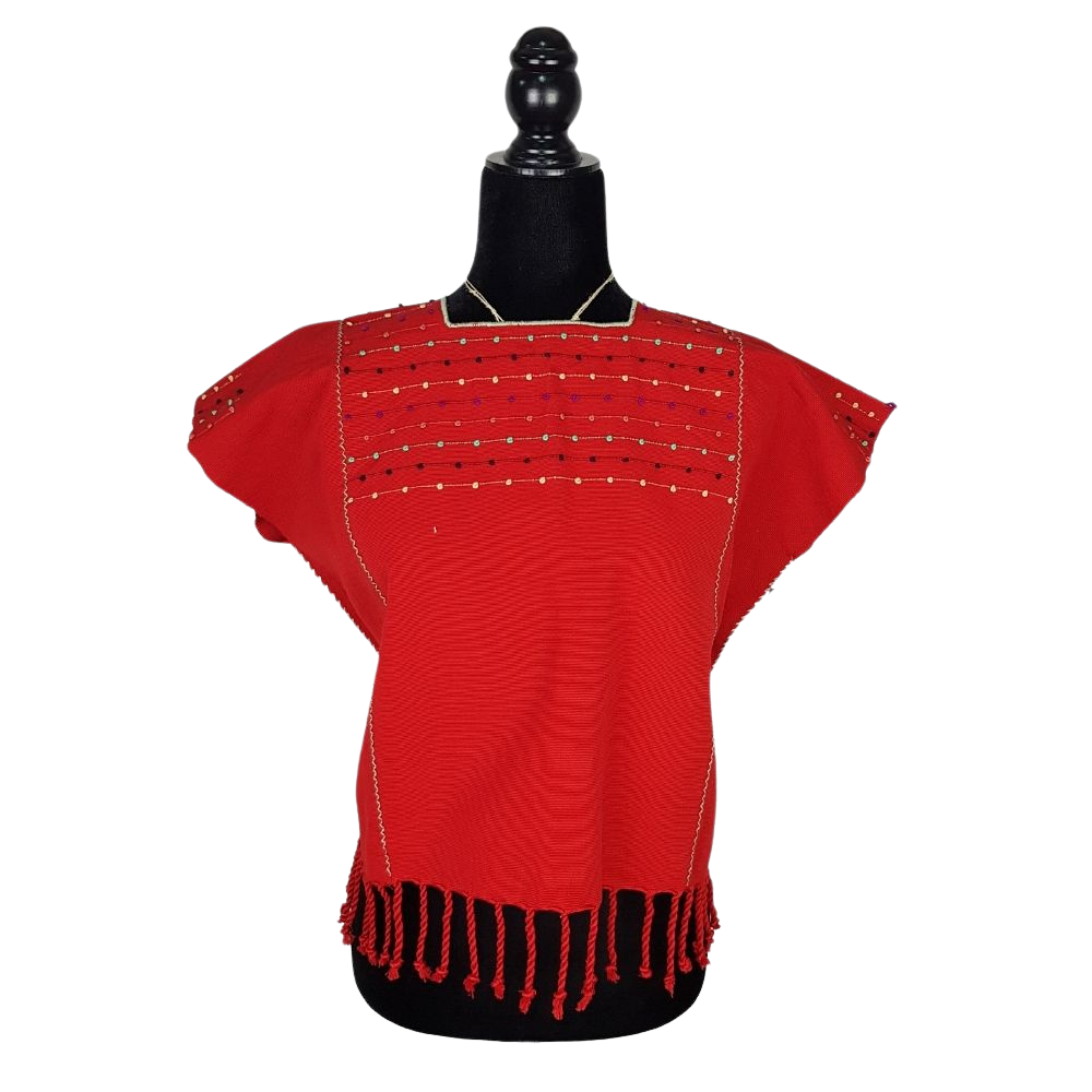 Blusa chiapaneca mediana decorada con nuditos al pecho