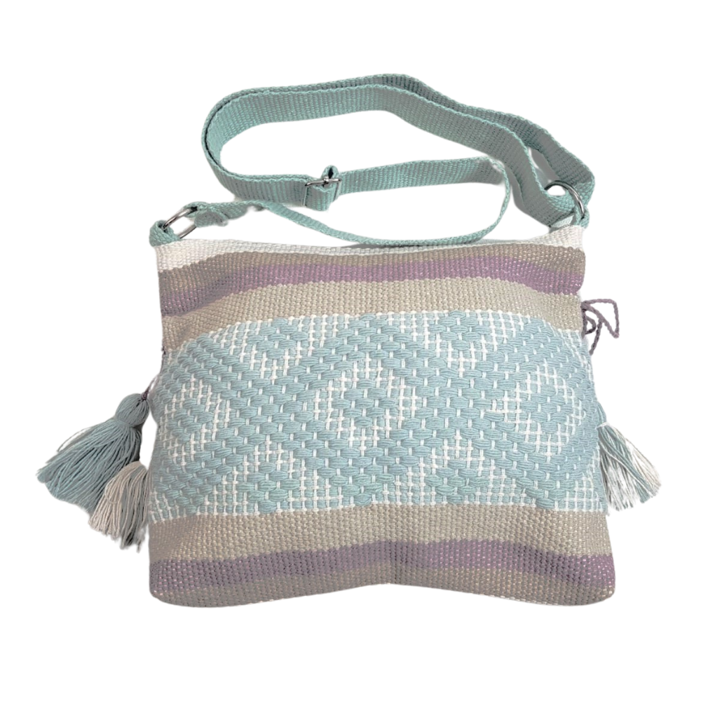 Bolsa de algodón de asa larga, tejida en telar de cintura en Santo Tomás Jalieza Oaxaca