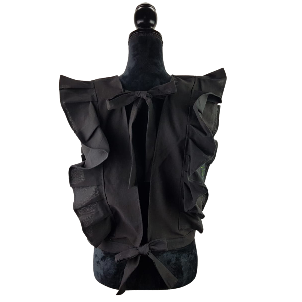 Blusa de manta con olán, y telar de pedal, sin espalda