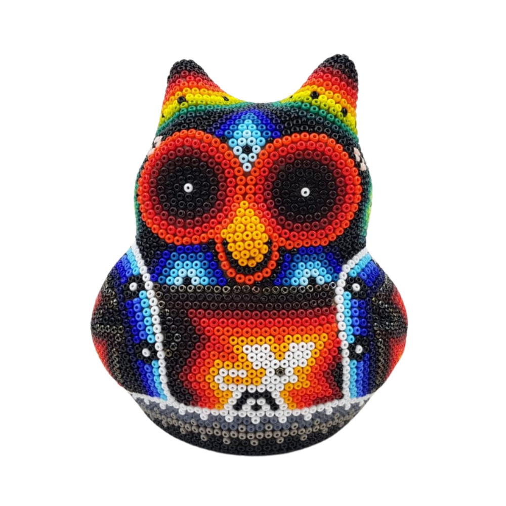 Búho bola wixárica hecho de papel maché