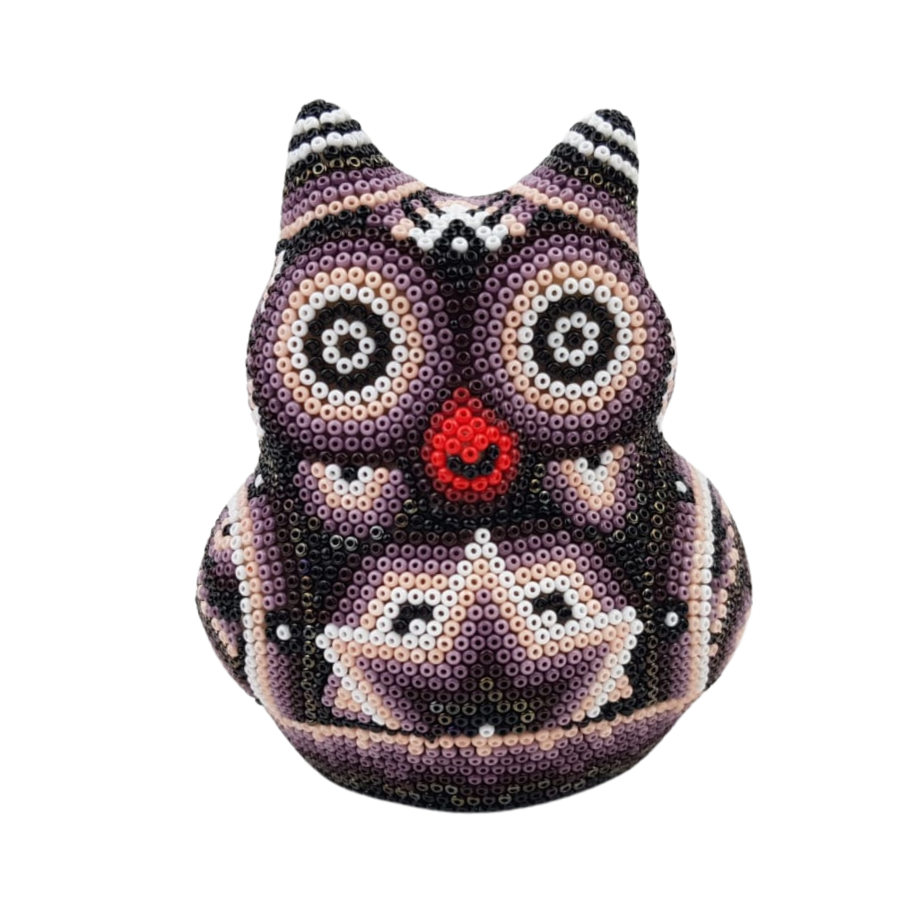 Búho bola wixárica hecho de papel maché