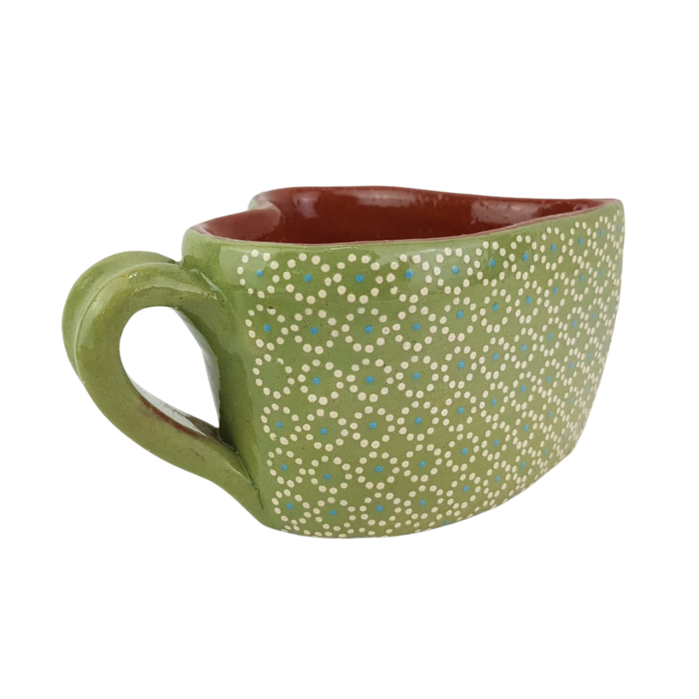 Taza corazón con plato de barro capulineado