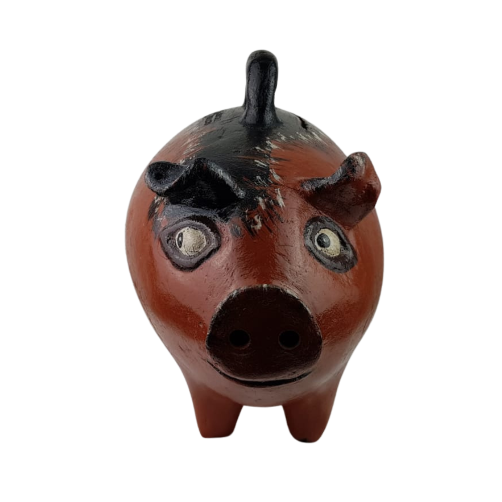 Alcancía con forma de cerdito bola hecho de barro natural