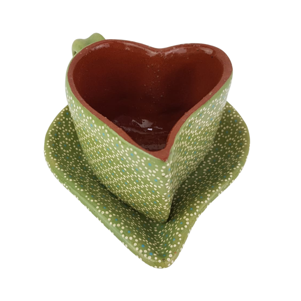 Taza corazón con plato de barro capulineado