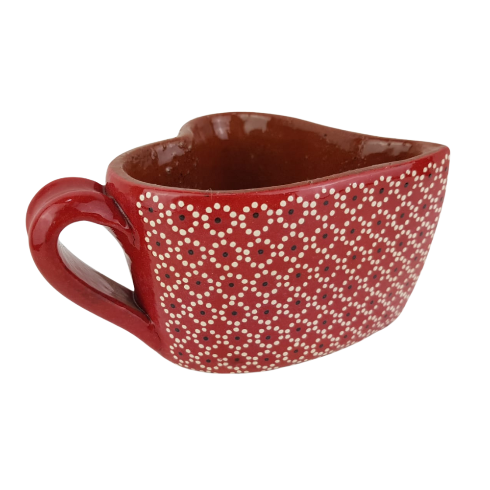 Taza corazón con plato de barro capulineado