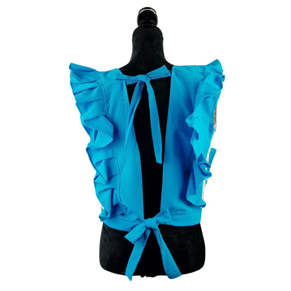 Blusa de manta con olán, y telar de pedal, sin espalda