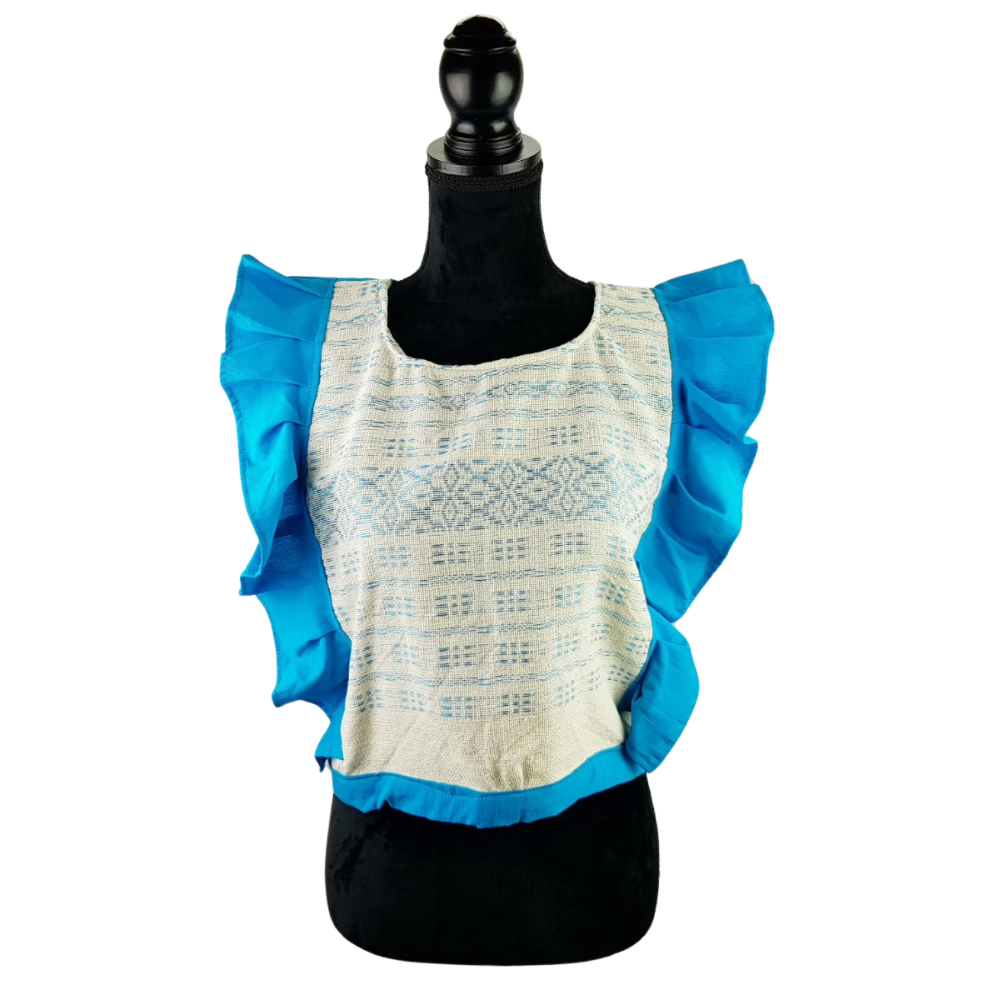 Blusa de manta con olán, y telar de pedal, sin espalda