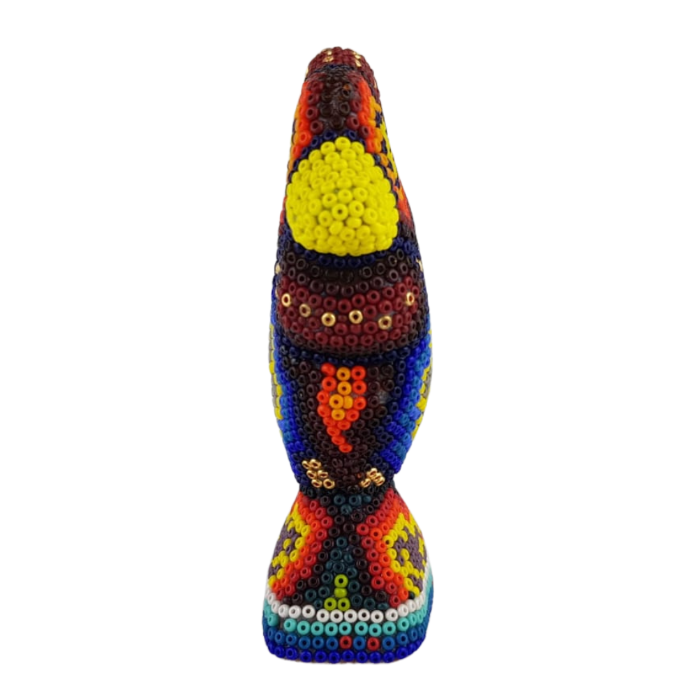 Gallito decorado con motivos Wixárica