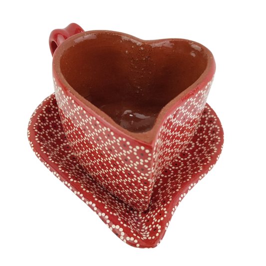 Taza corazón con plato de barro capulineado
