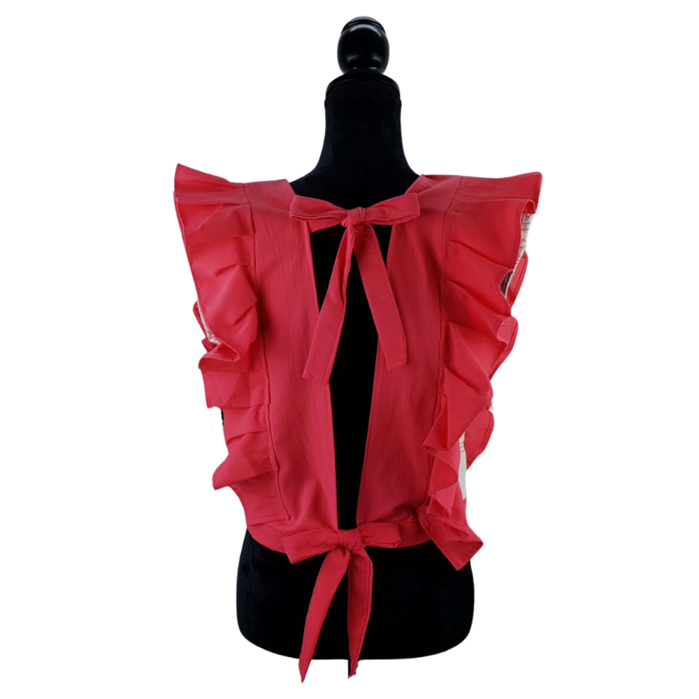 Blusa de manta con olán, y telar de pedal, sin espalda