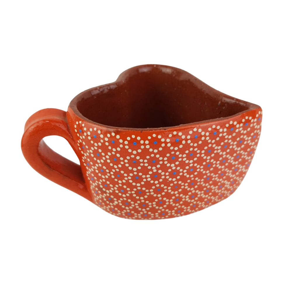 Taza corazón con plato de barro capulineado