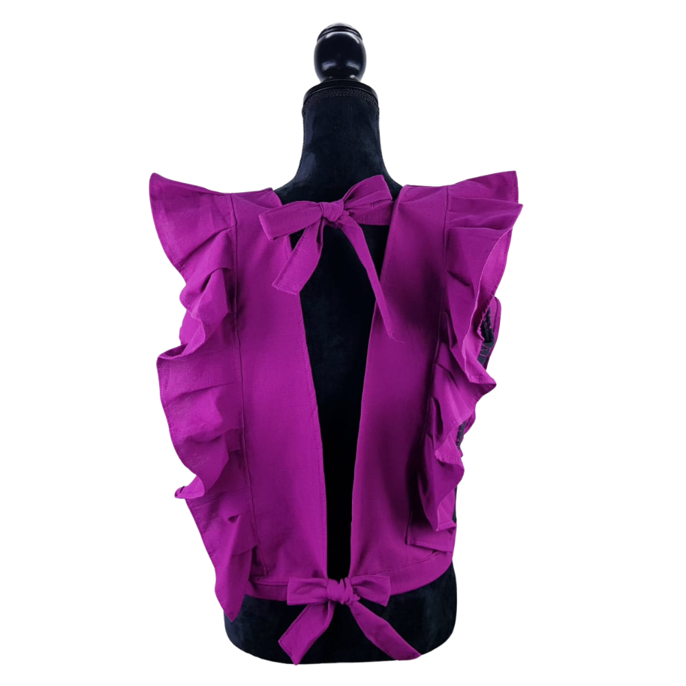 Blusa de manta con olán, y telar de pedal, sin espalda